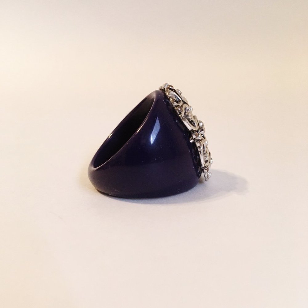 Boho Ring Purple Acrylic Silver Metal Ornate Filigree Vintage Size 8.25 - Picture 3 of 6